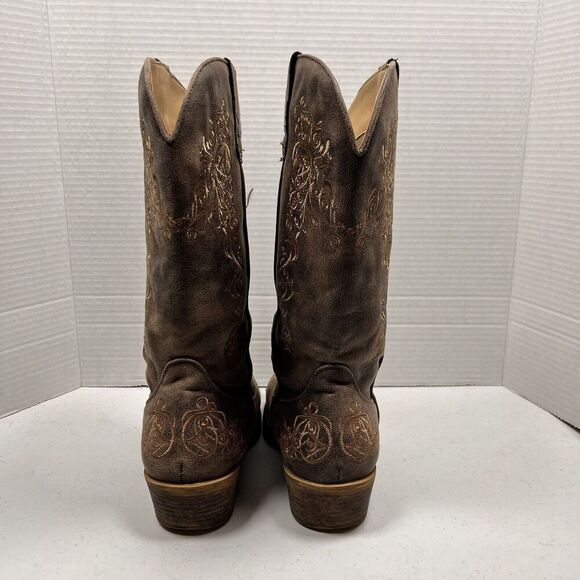 Roper Riley Scroll Embroidery Snip Toe Cowboy Womens Brown Casual Boots sz 8 - Picture 4 of 7